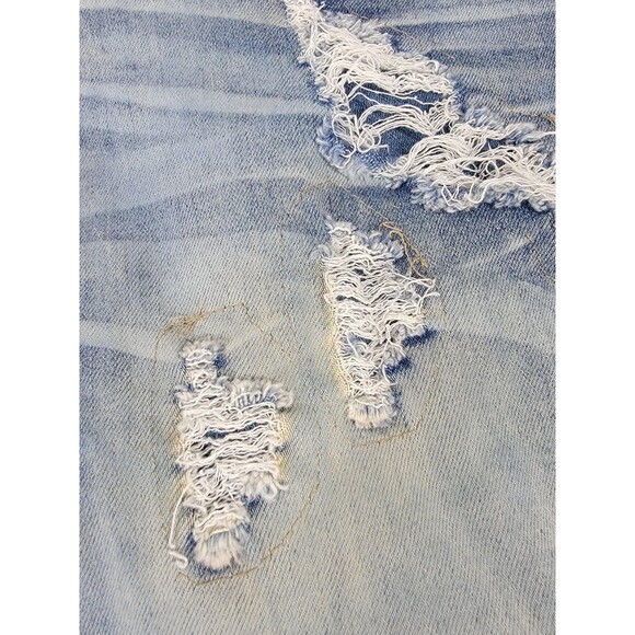 Frost Origin Shorts Mens 38 Blue Distressed Ripped Denim Yellow Patch Streetwear - Picture 5 of 15